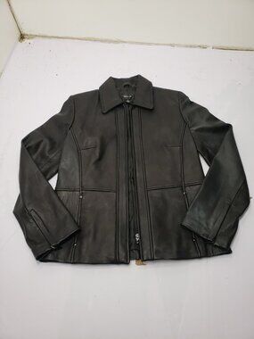 Style & Co Womens Black Genuine Leather Jacket Zippered Size Medium